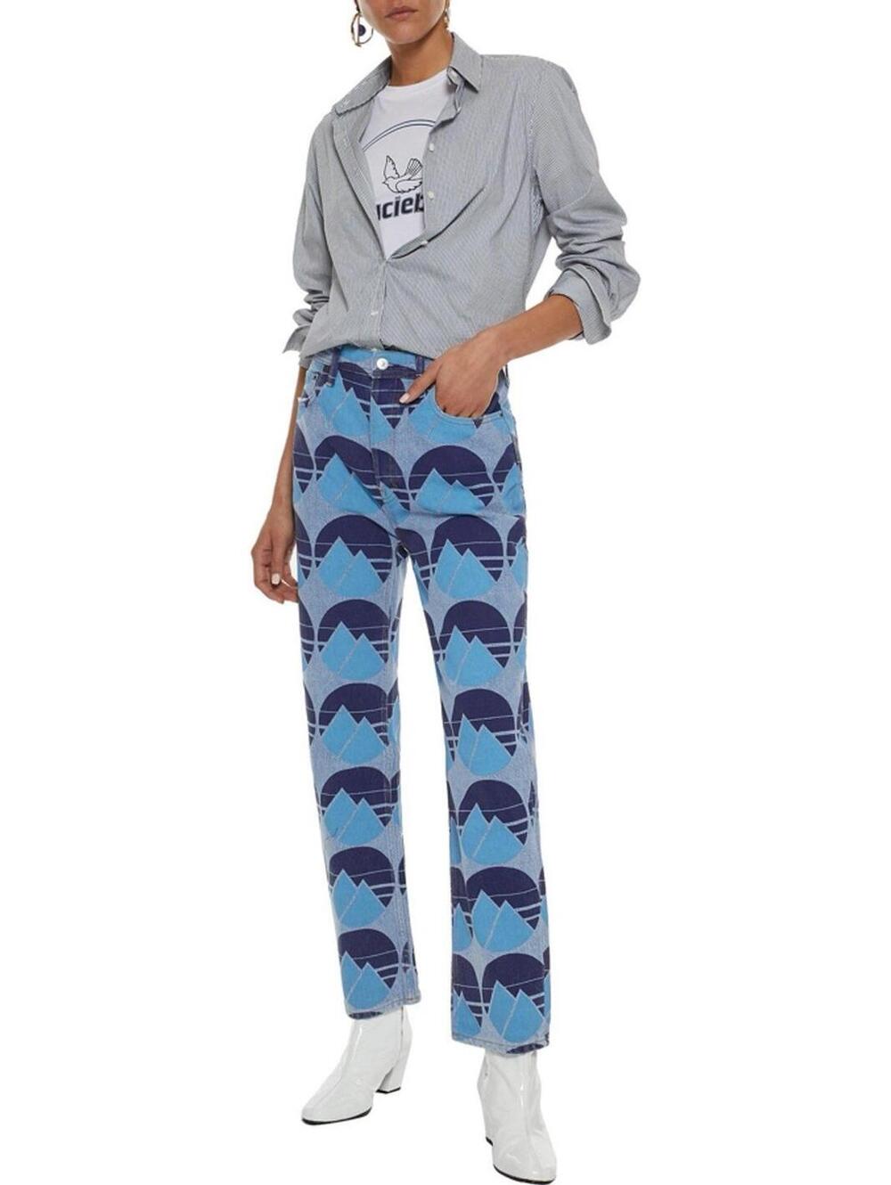 NWT Acne Studios Blå Konst Women Sz 28 Straight Leg Mountain Full Print Jeans